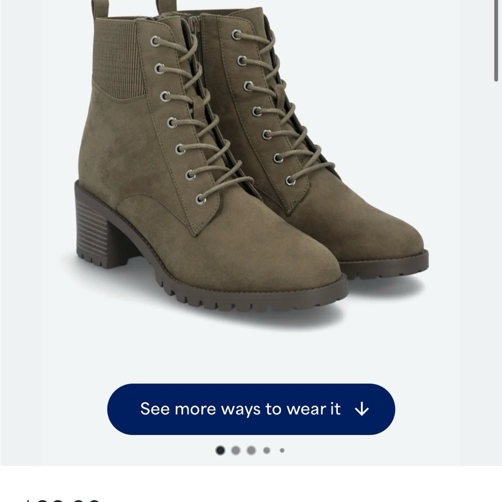 Green Combat Moto Boots with Chunky Heel